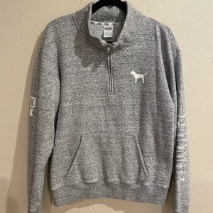 Size LARGE! Victoria’s Secret PINK Half Zip Grey Sweatshirt